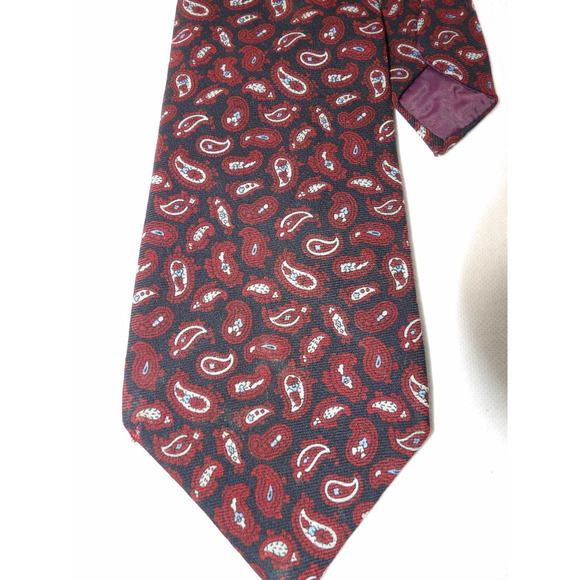 Vtg Burt Pulitzer Bagpiper Mens Neck Tie Wool Challis Black Red Paisley - Picture 9 of 9